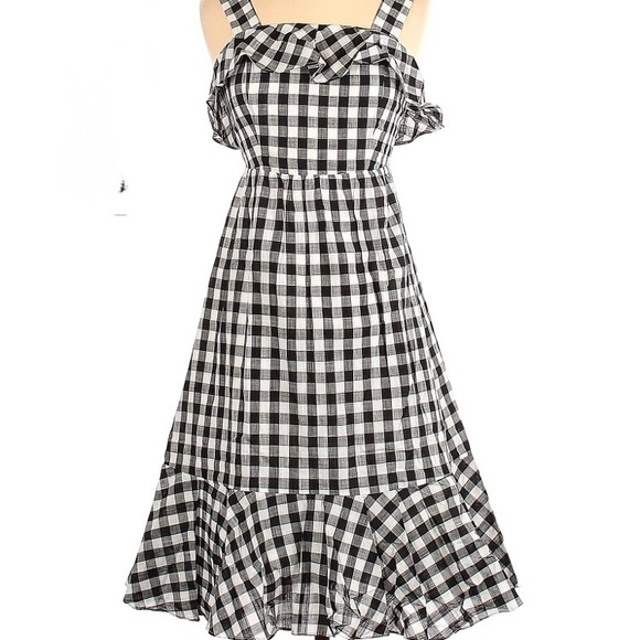 J Crew Black and White Gingham Ruffle Dress Size 10 - Picture 2 of 8